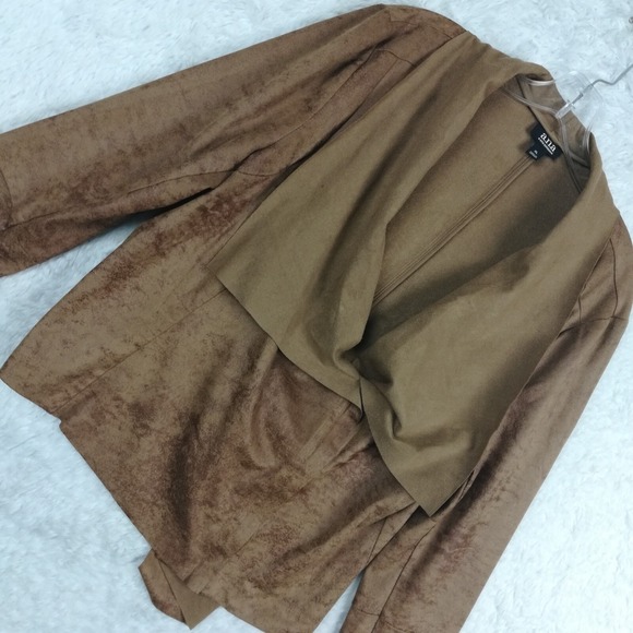 A.N.A Womens Blazer Jacket Moto Faux Leather Brown Mottled Zip Asymmetrical‎ XL - Picture 11 of 12